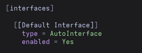 Reticulum interfaces section with only Default Interface of type AutoInterface enabled