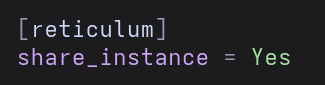Reticulum section with share_instance set to Yes; interfaces are owned by the existing shared daemon